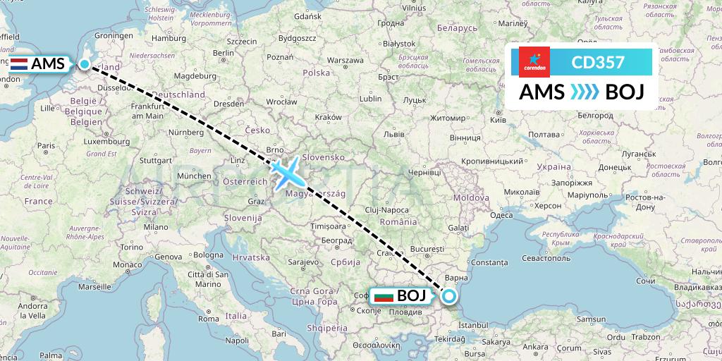 CD357 Dutch Corendon Airlines Flight Map: Amsterdam to Burgas