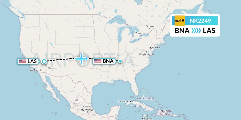 NK2249 Spirit Airlines Flight Map: Nashville to Las Vegas