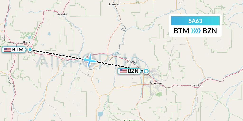 5A63 Alpine Air Express Flight Map: Butte to Bozeman