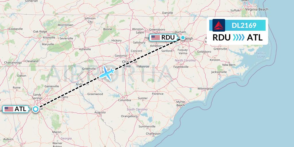 DL2169 Delta Air Lines Flight Map: Raleigh-Durham to Atlanta