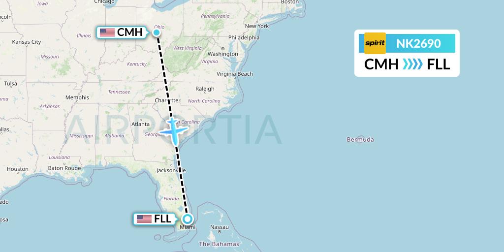 NK2690 Spirit Airlines Flight Map: Columbus to Fort Lauderdale