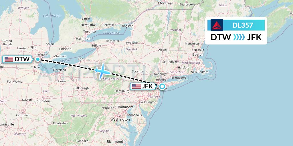 DL357 Delta Air Lines Flight Map: Detroit to New York