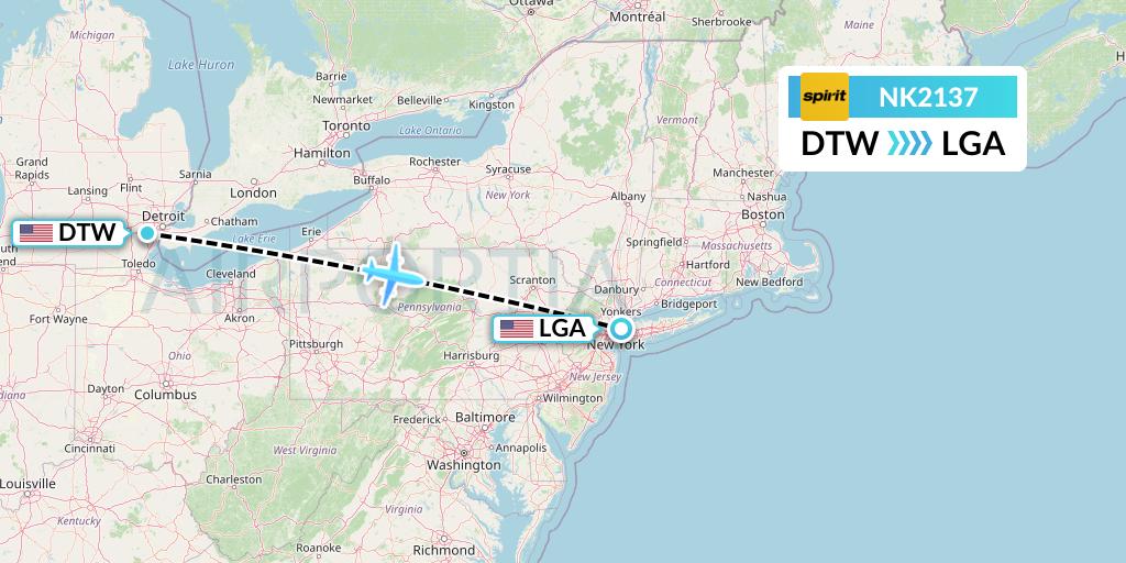 NK2137 Spirit Airlines Flight Map: Detroit to New York