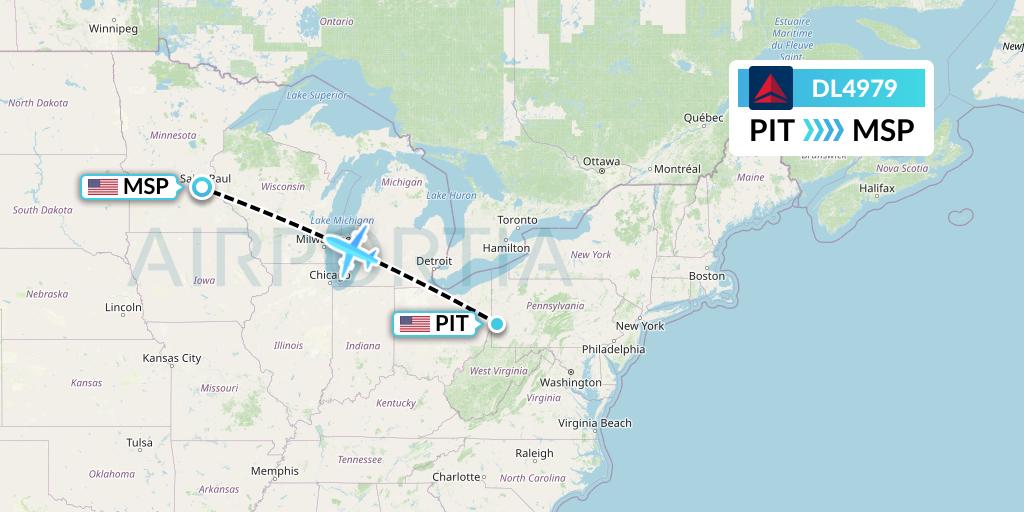 DL4979 Delta Air Lines Flight Map: Pittsburgh to Minneapolis