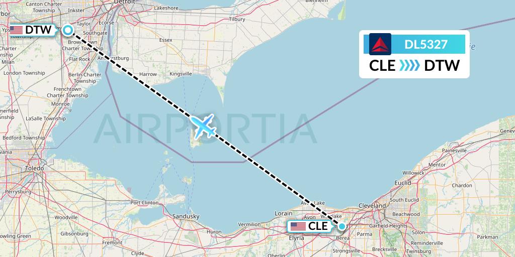 DL5327 Delta Air Lines Flight Map: Cleveland to Detroit