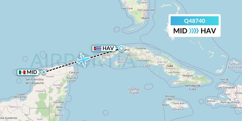 Q48740 Euroairlines Flight Map: Merida to Havana
