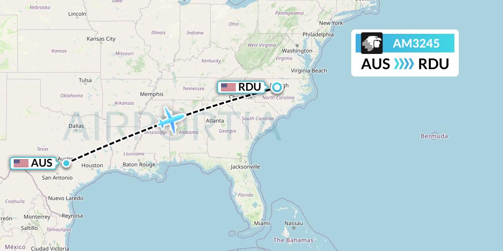 AM3245 Aeromexico Flight Map: Austin to Raleigh-Durham