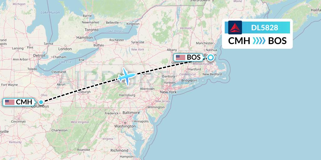 DL5828 Delta Air Lines Flight Map: Columbus to Boston