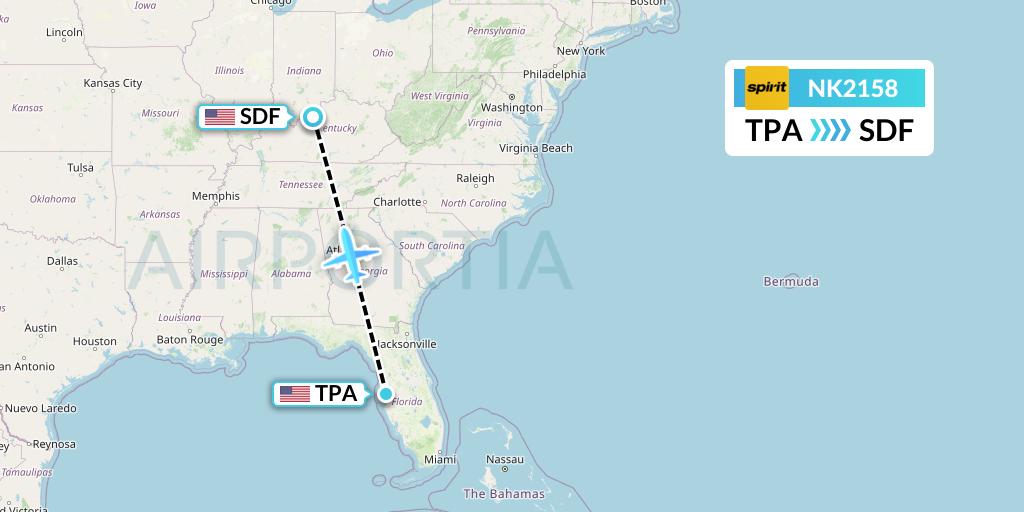 NK2158 Spirit Airlines Flight Map: Tampa to Louisville