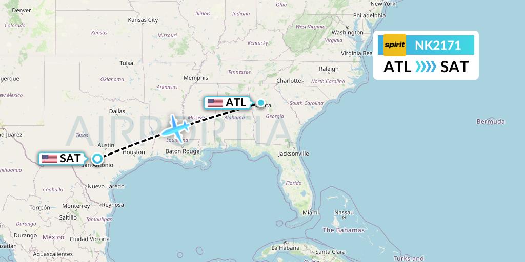 NK2171 Spirit Airlines Flight Map: Atlanta to San Antonio
