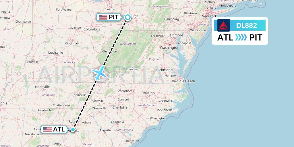 DL882 Delta Air Lines Flight Map: Atlanta to Pittsburgh