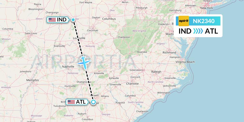 NK2340 Spirit Airlines Flight Map: Indianapolis to Atlanta