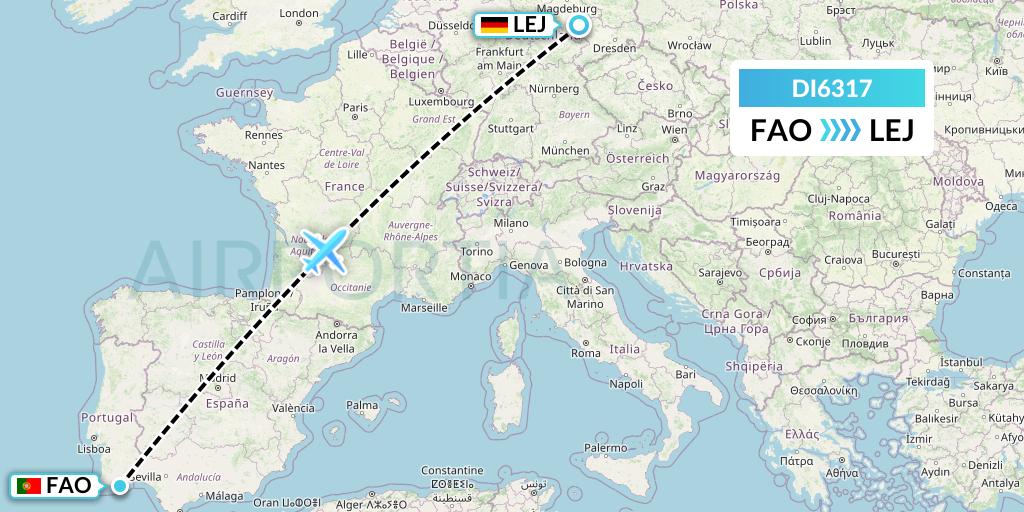 DI6317 Marabu Airlines Flight Map: Faro to Leipzig