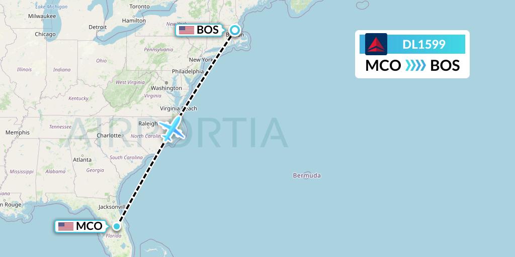 DL1599 Delta Air Lines Flight Map: Orlando to Boston