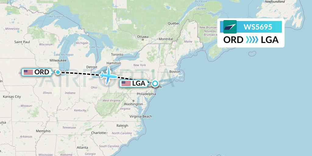 WS5695 WestJet Flight Map: Chicago to New York