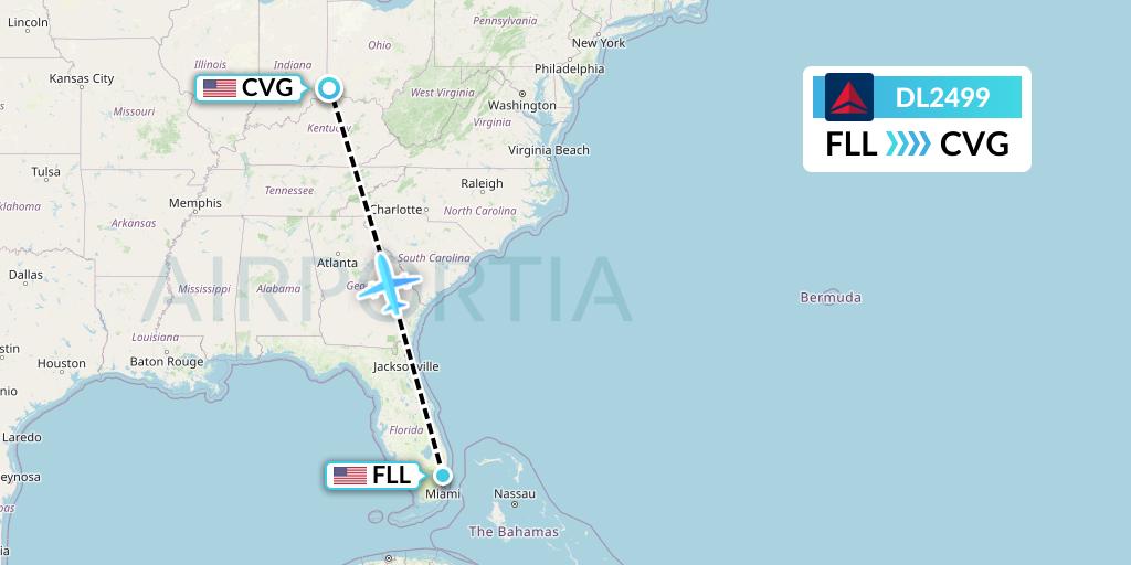 DL2499 Delta Air Lines Flight Map: Fort Lauderdale to Cincinnati