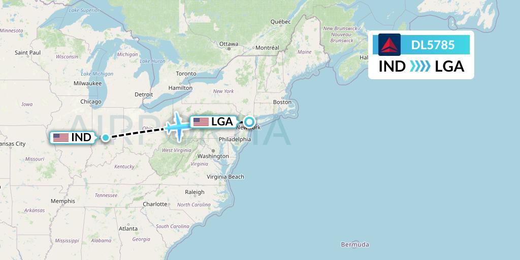 DL5785 Delta Air Lines Flight Map: Indianapolis to New York