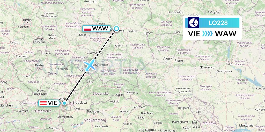LO228 LOT Flight Map: Vienna to Warsaw