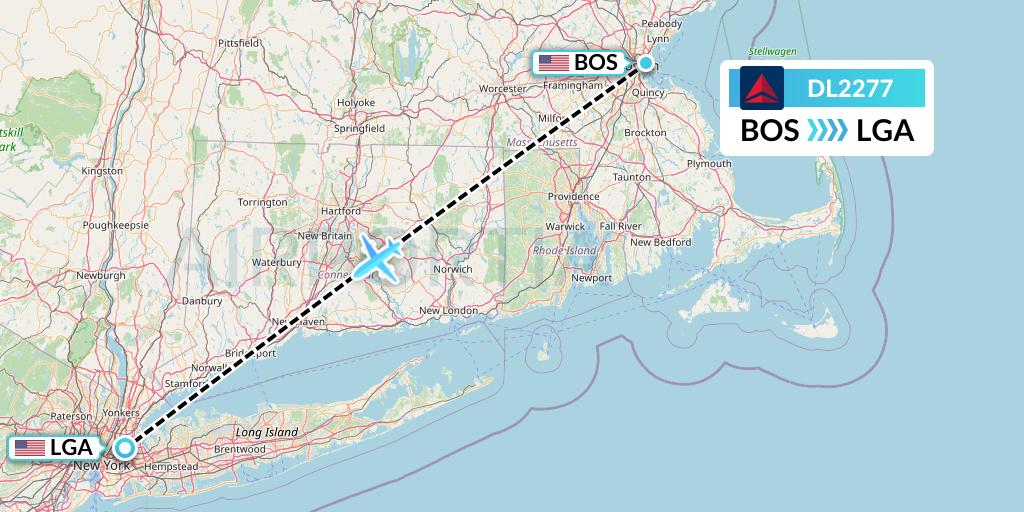 DL2277 Delta Air Lines Flight Map: Boston to New York