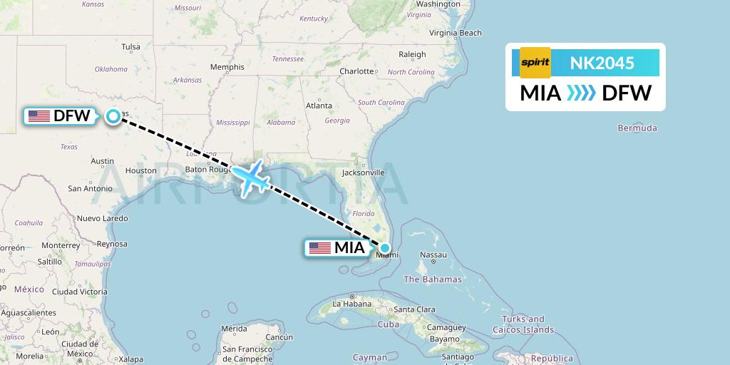 NK2045 Spirit Airlines Flight Map: Miami to Dallas