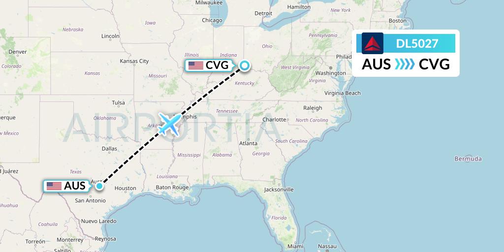 DL5027 Delta Air Lines Flight Map: Austin to Cincinnati