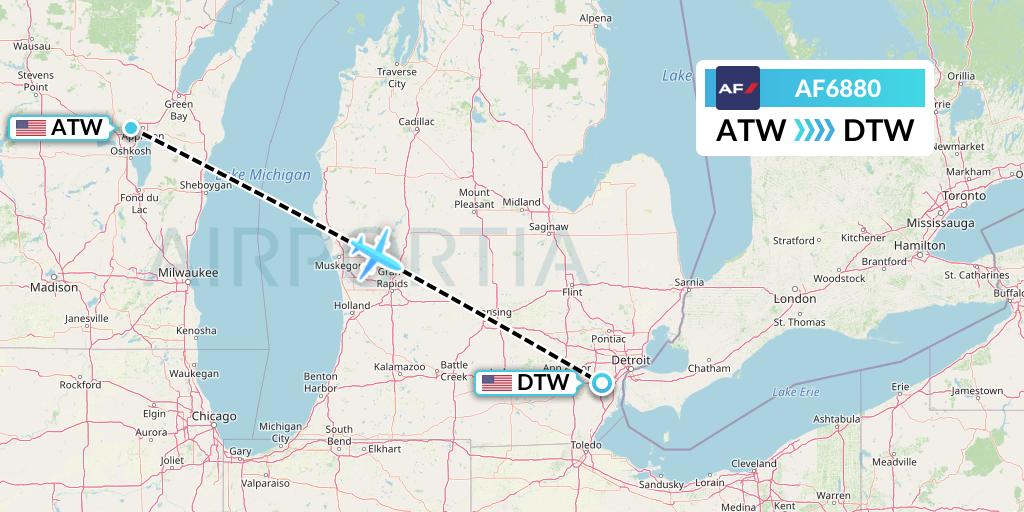 AF6880 Air France Flight Map: Appleton to Detroit