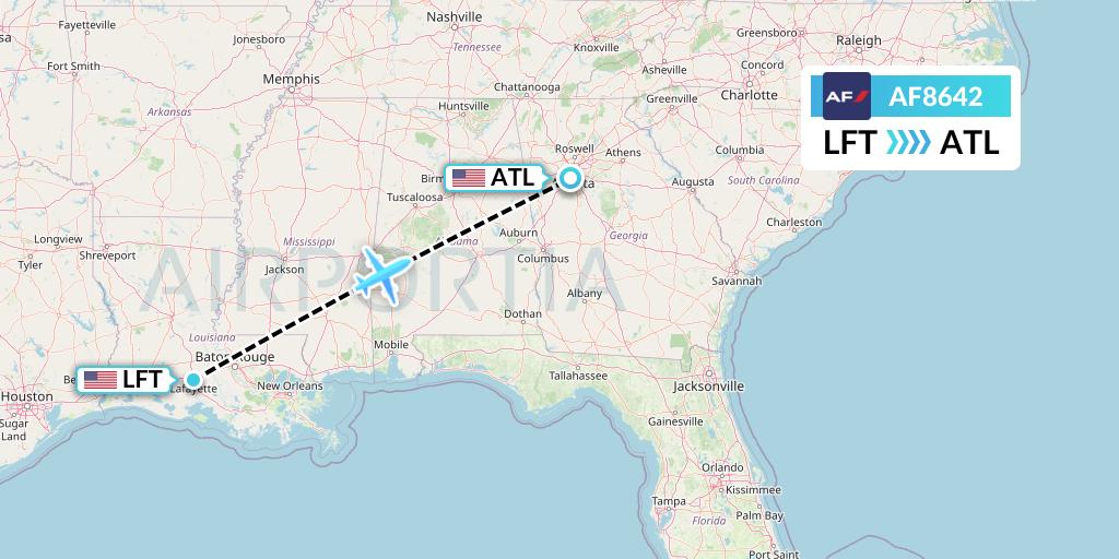 AF8642 Air France Flight Map: Lafayette to Atlanta