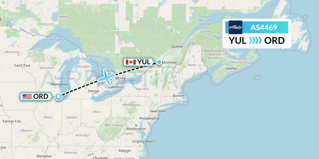 AS4469 Alaska Airlines Flight Map: Montreal to Chicago