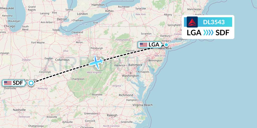 DL3543 Delta Air Lines Flight Map: New York to Louisville