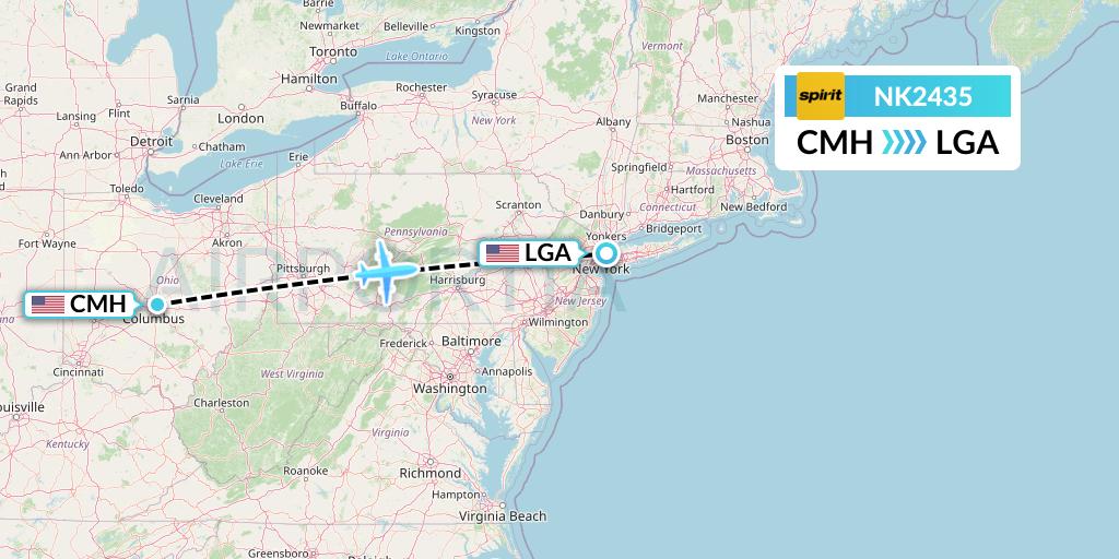 NK2435 Spirit Airlines Flight Map: Columbus to New York
