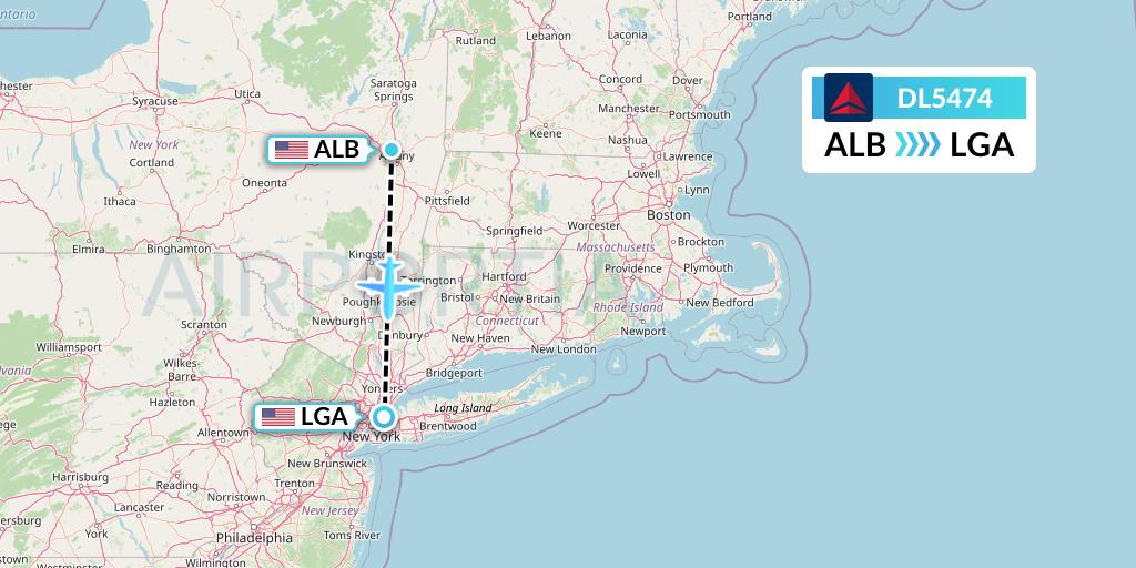 DL5474 Delta Air Lines Flight Map: Albany to New York