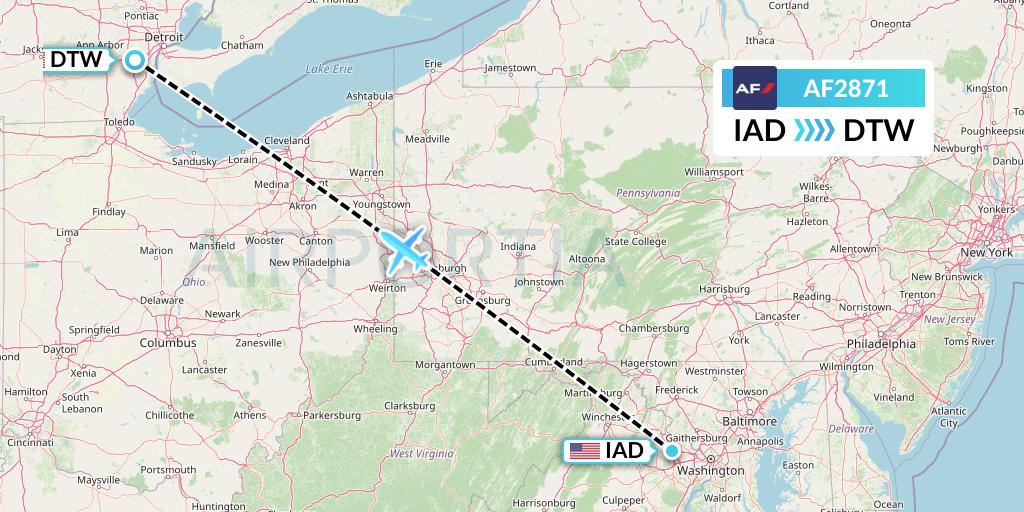 AF2871 Air France Flight Map: Washington to Detroit