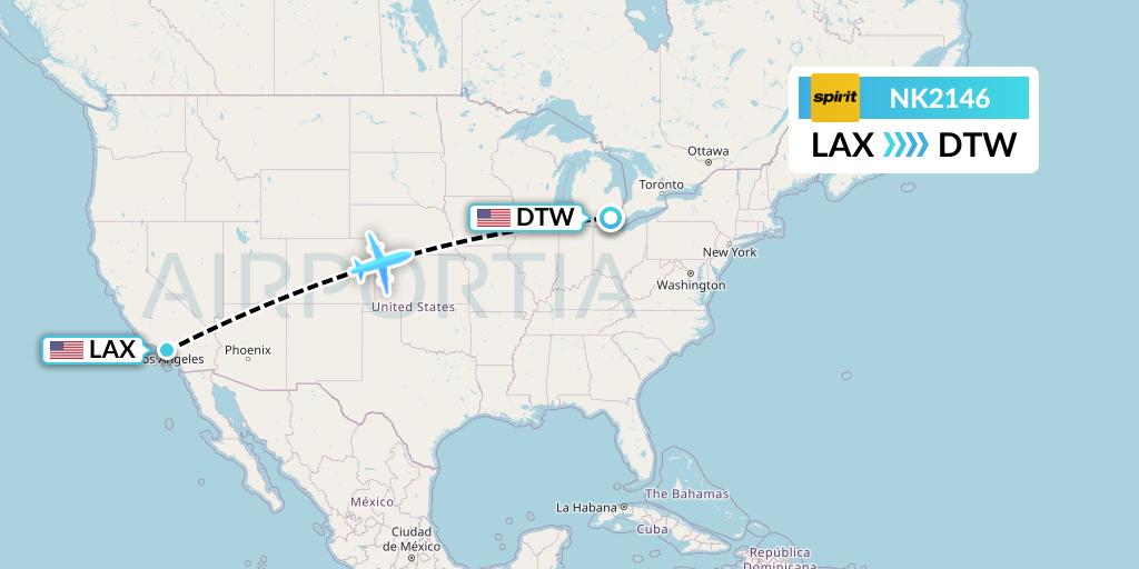 NK2146 Spirit Airlines Flight Map: Los Angeles to Detroit