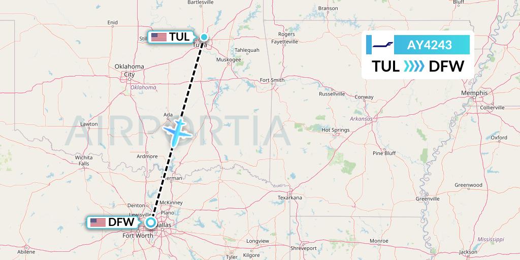 AY4243 Finnair Flight Map: Tulsa to Dallas