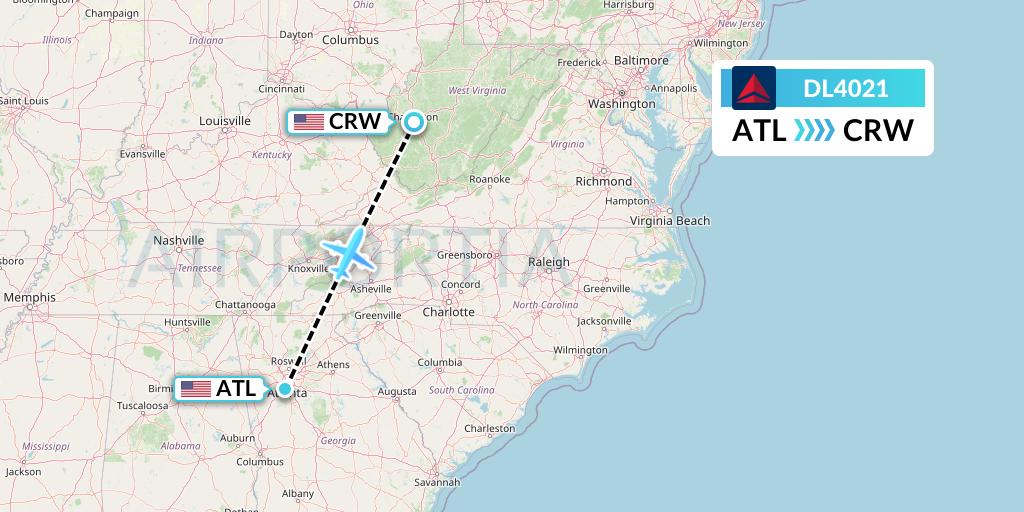 DL4021 Delta Air Lines Flight Map: Atlanta to Charleston