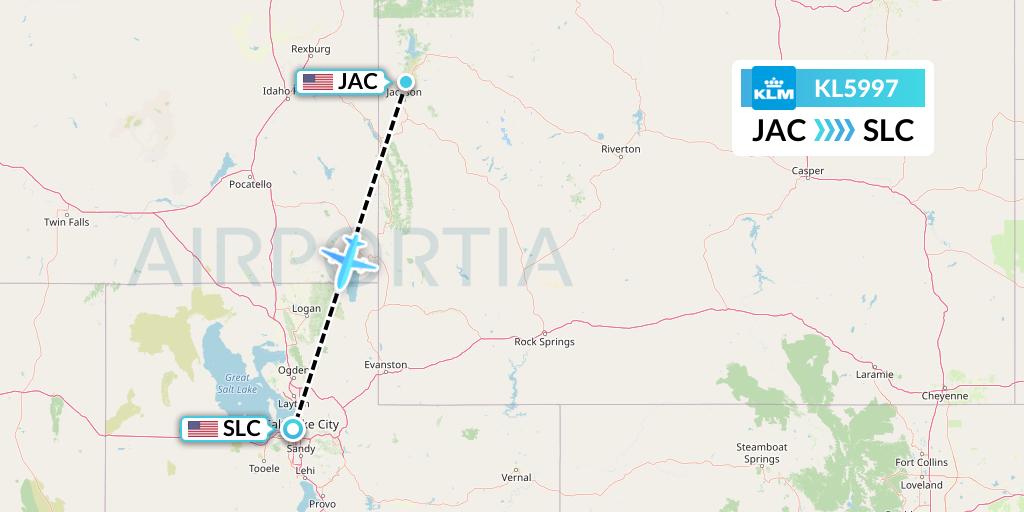KL5997 KLM Flight Map: Jackson to Salt Lake City