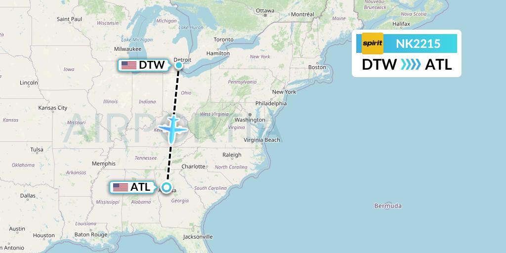 NK2215 Spirit Airlines Flight Map: Detroit to Atlanta