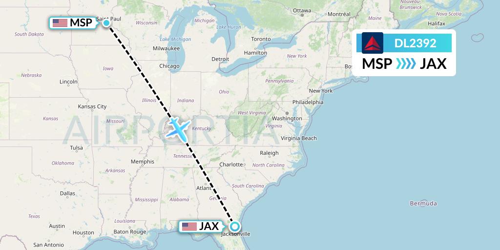 DL2392 Delta Air Lines Flight Map: Minneapolis to Jacksonville