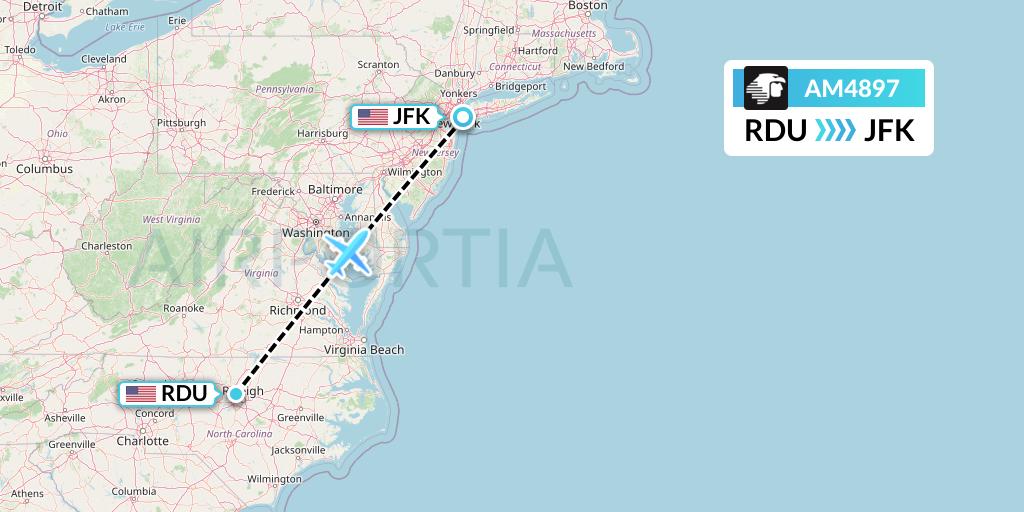 AM4897 Aeromexico Flight Map: Raleigh-Durham to New York