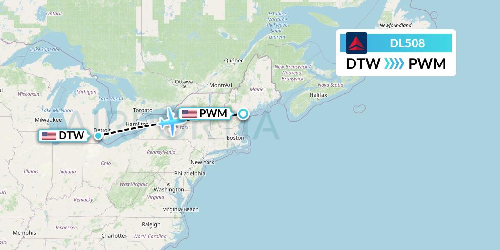 DL508 Delta Air Lines Flight Map: Detroit to Portland