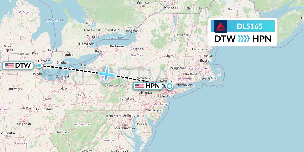 DL5165 Delta Air Lines Flight Map: Detroit to White Plains