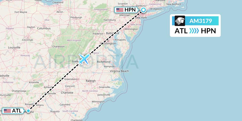 AM3179 Aeromexico Flight Map: Atlanta to White Plains