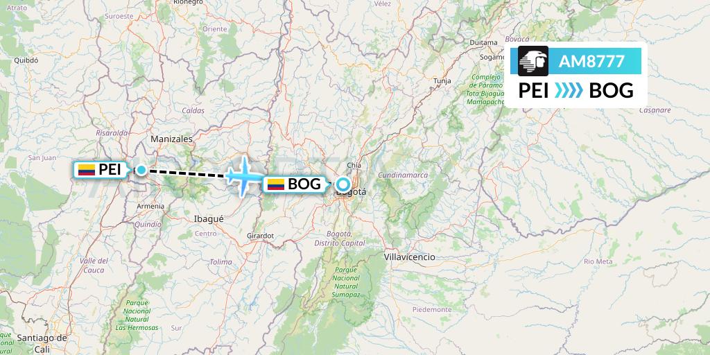AM8777 Aeromexico Flight Map: Pereira to Bogota