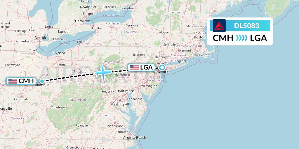 DL5083 Delta Air Lines Flight Map: Columbus to New York