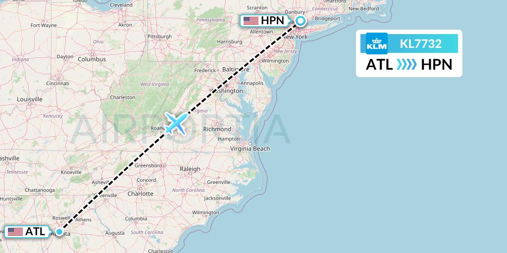 KL7732 KLM Flight Map: Atlanta to White Plains
