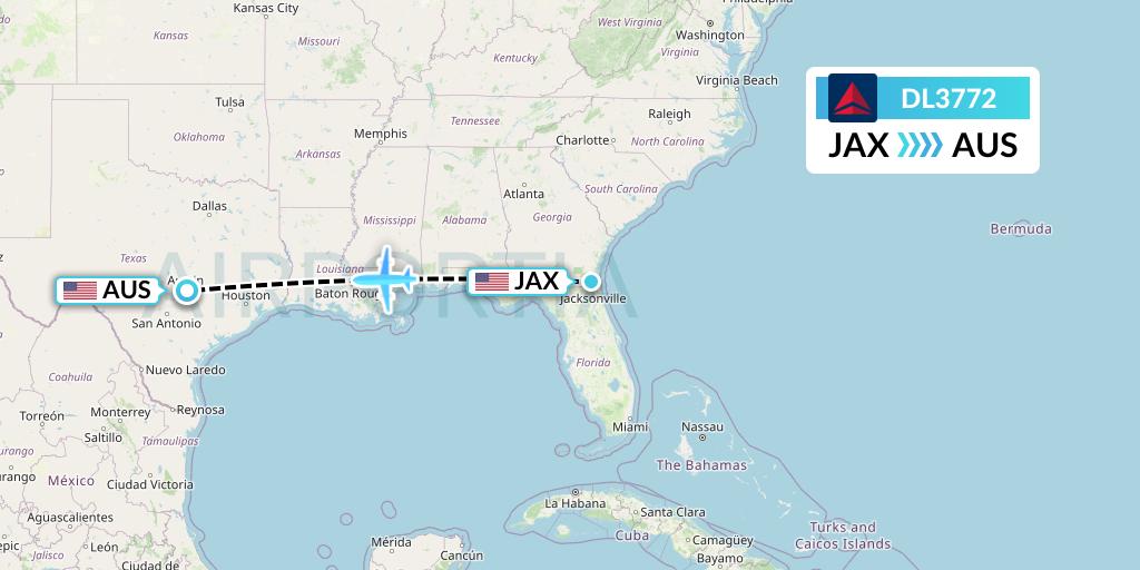 DL3772 Delta Air Lines Flight Map: Jacksonville to Austin