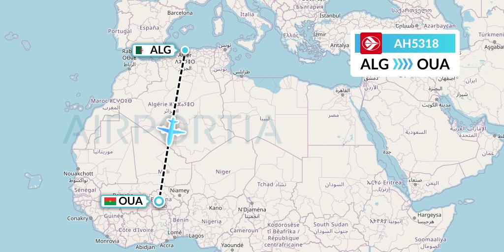 AH5318 Air Algerie Flight Map: Algiers to Ouagadougou