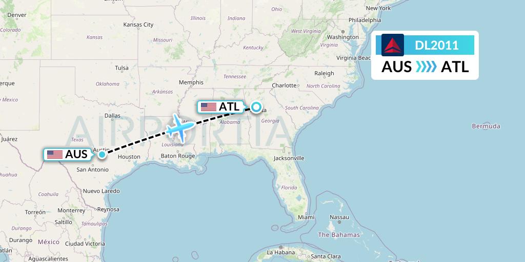 DL2011 Delta Air Lines Flight Map: Austin to Atlanta