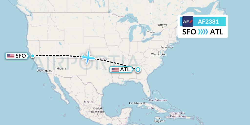 AF2381 Air France Flight Map: San Francisco to Atlanta