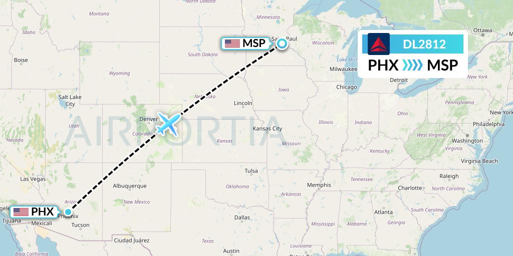 DL2812 Delta Air Lines Flight Map: Phoenix to Minneapolis